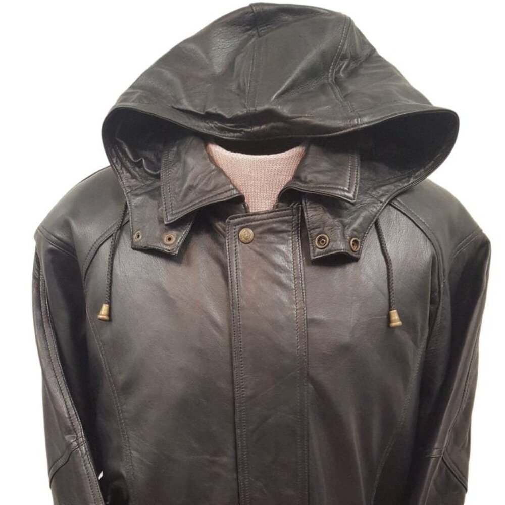 Unisex Leather ¾ Parka Multi-Season Belted Jacket With Removable Hood 9 Colors